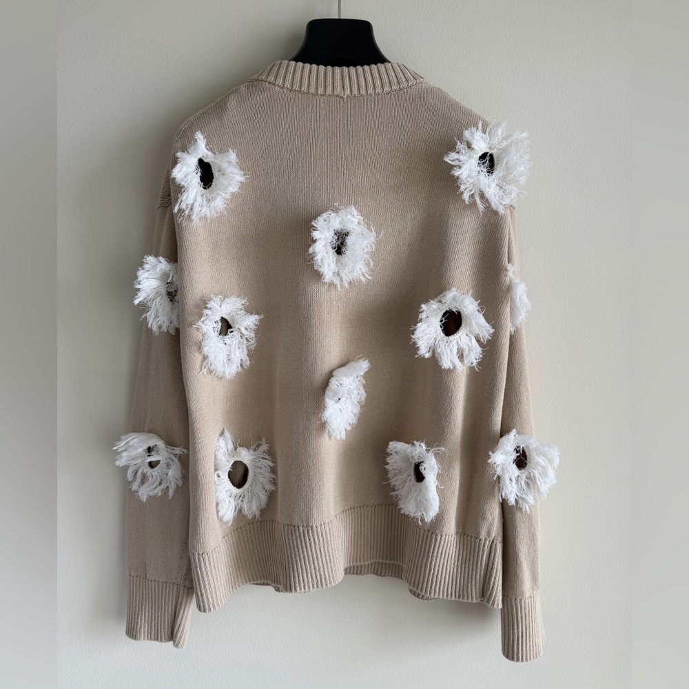 Lafayette 148 New York Feather Fringe Crochet Silk-Blend Sweater Women's Beige S - Picture 5 of 16